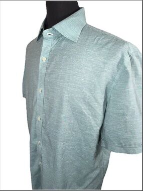 ISAIA COTTON SILK BLEND SHORT SLEEVE BUTTON DOWN SHIRT SZ 17